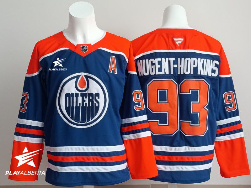 Men 2025 Edmonton Oilers #93 Nugent-Hopkins Blue Fanatics Home Premium NHL Jersey style 2
